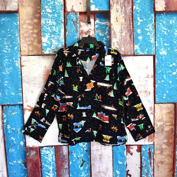 Women's Old Navy Flannel Pajama Shirt Christmas I Love Snow XLARGE Black NEW - Picture 1 of 10
